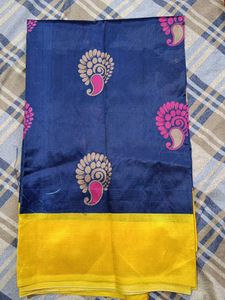 Blue & Yellow Silk Blend Saree