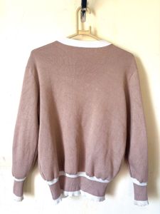 Korean Taupe Knit Zip-Up Cardigan