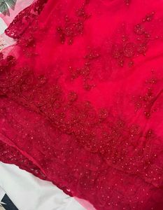 Red Embroidery Net Saree