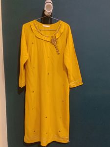 ONLY BRAND MUSTARD COLOUR EMBELLISHED KURTA. SIZE M