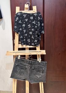 H&amp;M Cute Crop Top With Distressed Shorts