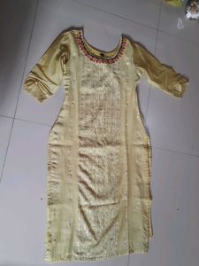 Yellow Embellished Kurti Pant Set