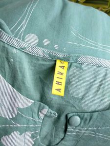 Green Floral Print Pure Cotton Kurta