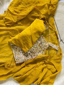 Sequin Embellished Yellow Crop Top And Shrug
