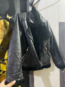 Chic Black Faux Leather Aviator Jacket w/ Fur