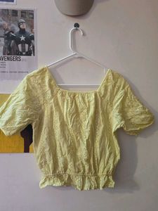 Yellow Eyelet Button-Down Top