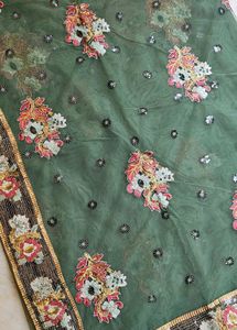 designer green net saree
