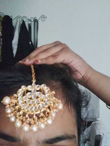 Elegant Indian Gold Plated Pearl Maangtikka