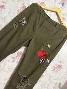 Olive Green Distressed Pants