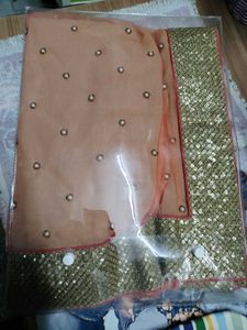 Peach Pearl Embellished Saree