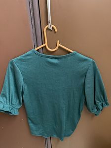 Ribbed Green Color Crop Top