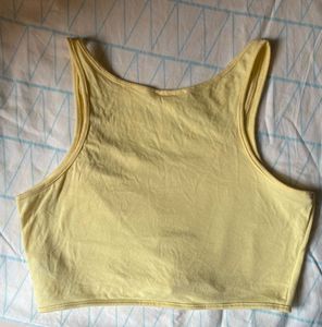Pastel Yellow Ribbed Crop Tank Top – Size L