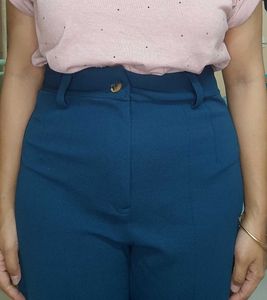 Regular Fit Teal Green Trouser For Women