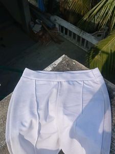 White Textured Casual Pants