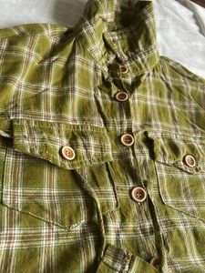 Olive Green Oversized Plaid Top