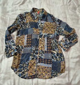 Multicolor Patchwork Print Casual Shirt