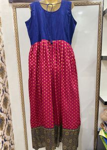 Pink &amp; Blue Anarkali Dress With Dupatta