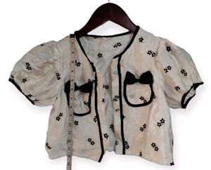 Girls&#39; Floral Embroidered Puff Sleeve Blouse Kids