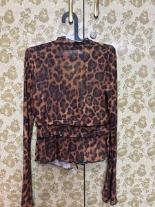 Leopard Print Mesh Tie Top