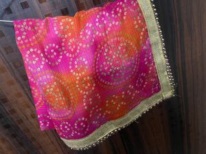 Pink &amp; Orange Bandhani Dupatta