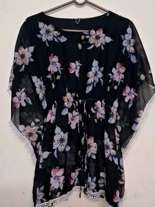 Black Floral Kaftan Top