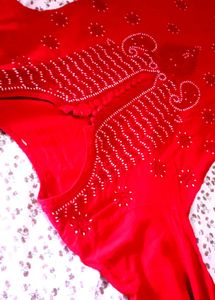 Handwork Chikenkari Red Embroidered Kurta
