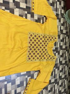 Yellow Embroidered Kurti Top