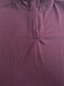 Maroon Ribbed High Neck Top