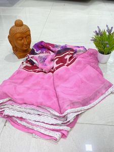 garden print pink saree