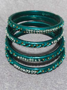 Teal Rhinestone Bangle Set