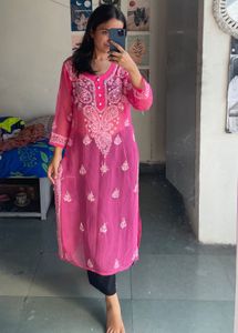 Pink Embroidered Kurta