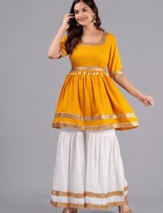 Stylish Yellow Kurta with White Sharara