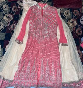 Elegant Cream Lehenga with Peach Embroidered Suit