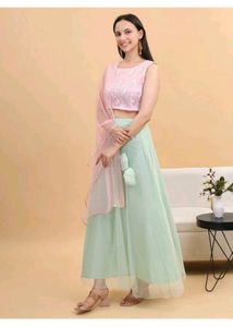 Elegant Pink & Green Lehenga Choli Set