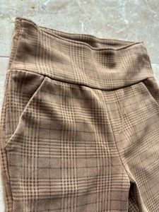 Brown Checks High-Waisted Pants