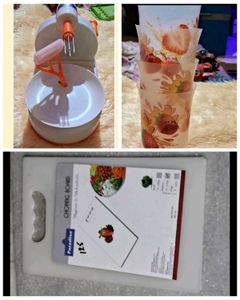 Combo Of 3,Fruit Peeler, Chopping Board N 4 Glass