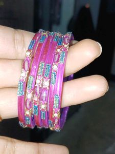 Purple Beaded Bangle Set