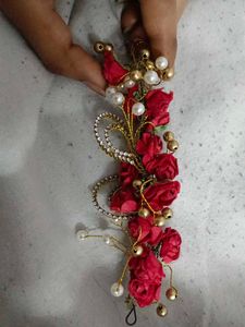 Red Rose & Pearl Hair Clip