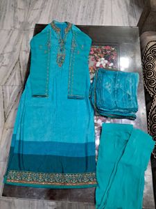 Teal Embroidered Kurta Set