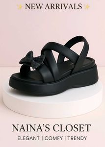 Black Platform Sandals with Bows