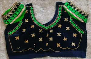 Green Georgette Saree With Velvet Blouse