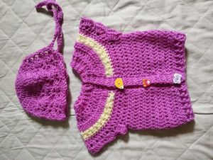Cute Baby 0- 6 Months Cardigan And Cap