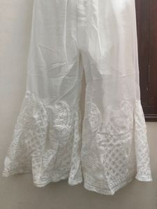 White Chikankari Kurta Sharara Set With Inner