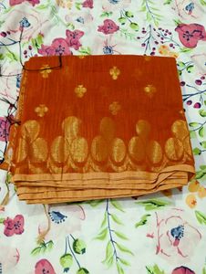Chanderi Cotton Orange Saree