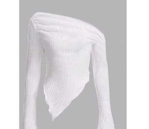 White Ribbed One-Shoulder Top