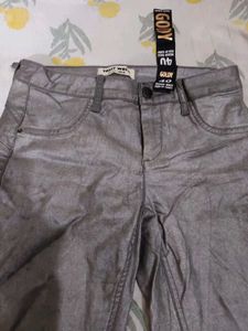 Shiny Silver Coated Jeans - Size 40