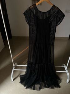 A-LINE MESH TIERED MAXI DRESS