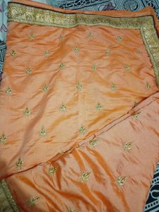 Satin Golden Embroidery Saree