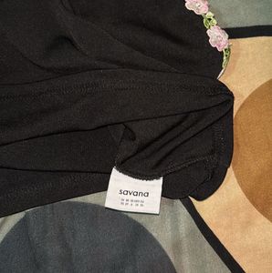 Floral Trim Black Crop Top