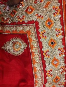 Elegant Red Saree with Gold Embroidery